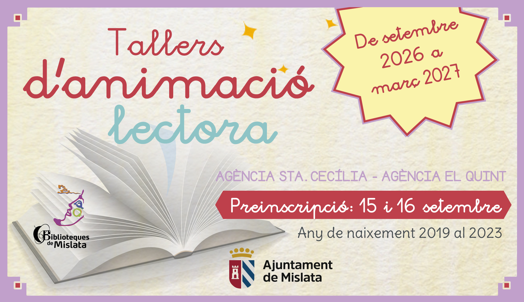Banner. Talleres de Animación Lectora 2026-2027