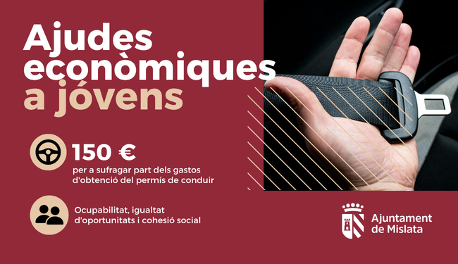 Slide. Ajudes econòmiques a joves dirigides a sufragar part de les despeses de l'obtenció del permís de conduir – 2026